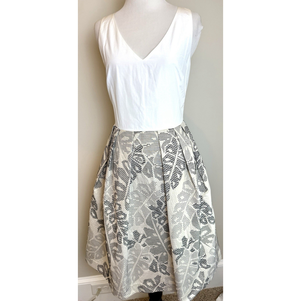 Sara Roka White Sleeveless Dress Black Gold Brocade Size 6